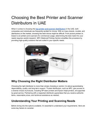 Choosing the Best Printer and Scanner Distributors in UAE