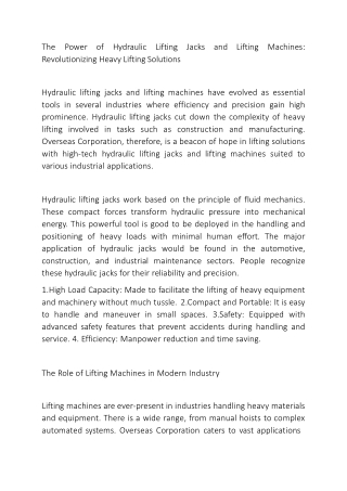 The Power of Hydraulic Lifting Jacks and Lifting Machines: Revolutionizing Heavy