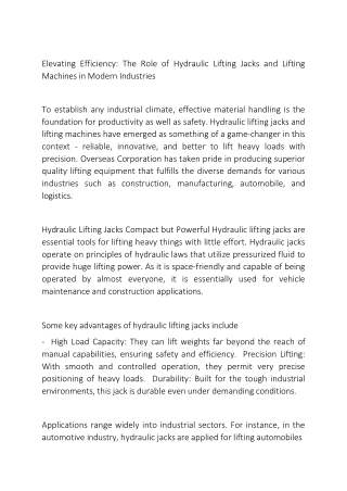 Elevating Efficiency: The Role of Hydraulic Lifting Jacks and Lifting Machines i