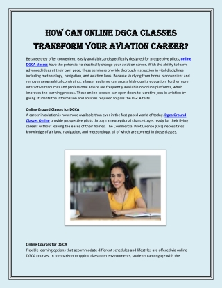 How Can Online DGCA Classes Transform Your Aviation Career