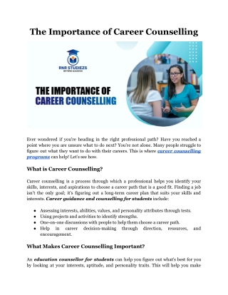 The Importance of Career Counselling