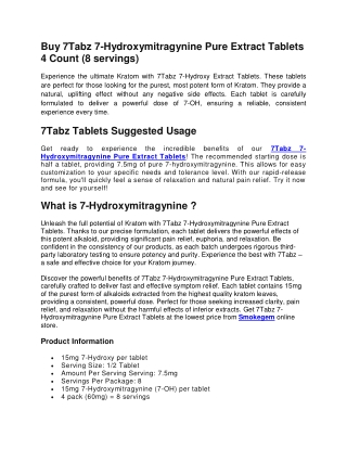 Buy 7Tabz 7-Hydroxymitragynine Pure Extract Tablets 4 Count (8 servings)