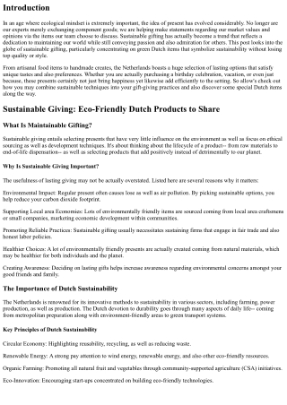 Sustainable Present: Eco-Friendly Dutch Products to Discuss