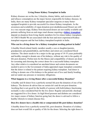 Living Donor Kidney Transplant in India