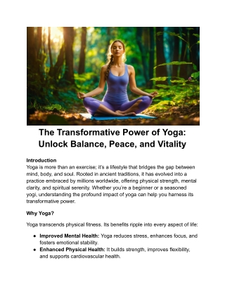 The Transformative Power of Yoga:  Unlock Balance, Peace, and Vitality