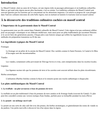 “À la découverte des traditions culinaires cachées en massif central”