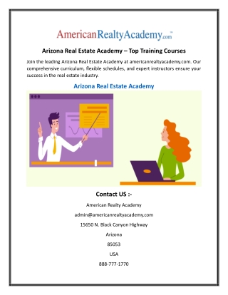 Arizona Real Estate Academy  Top Training Courses