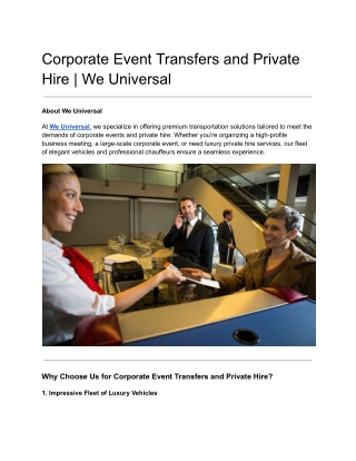 Corporate Event Transfers and Private Hire We Universal