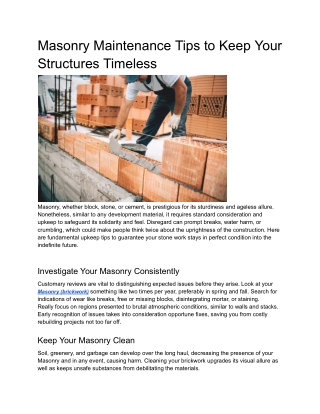 Masonry Maintenance Tips to Keep Your Structures Timeless