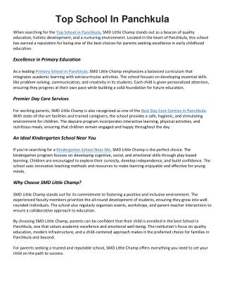 Top School In Panchkula - SMD Little Champ School