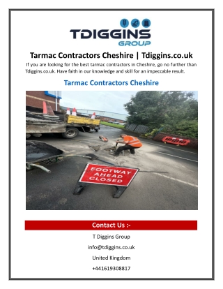 Tarmac Contractors Cheshire Tdiggins.co.uk