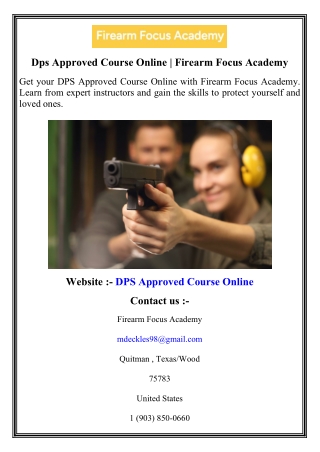 Dps Approved Course Online   Firearm Focus Academy