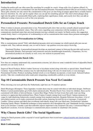 Tailored Presents: Adjustable Dutch Presents for an Unique Touch