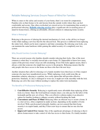 Reliable Rekeying Services Ensure Peace of Mind for Families