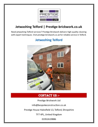 Jetwashing Telford  Prestige-brickwork.co.uk