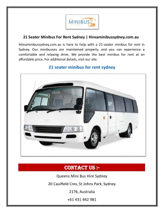 21 Seater Minibus For Rent Sydney  Hireaminibussydney.com.au