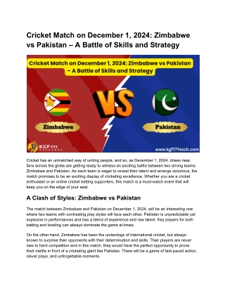 Cricket Match on December 1, 2024_ Zimbabwe vs Pakistan – A Battle of Skills and Strategy