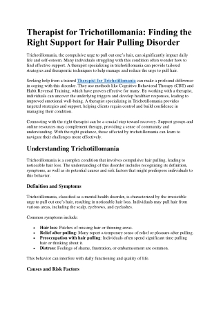 Therapist for Trichotillomania