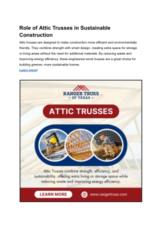 Role of Attic Trusses in Sustainable Construction