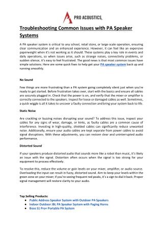 Troubleshooting Common Issues with PA Speaker Systems