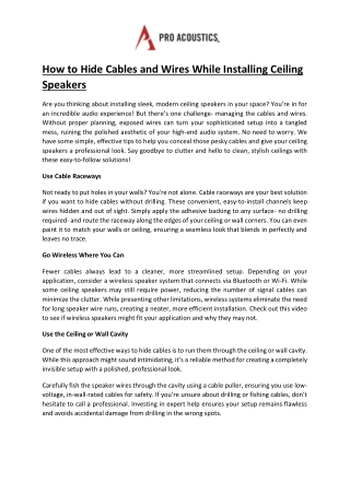 How to Hide Cables and Wires While Installing Ceiling Speakers