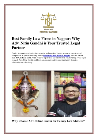 Best Family Law Firms in Nagpur: Why Adv. Nitin Gandhi is Your Trusted Legal Par
