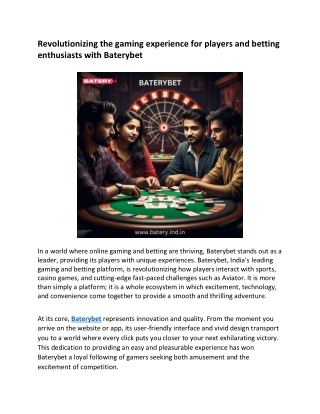 Revolutionizing the gaming experience for players and betting enthusiasts with Baterybet