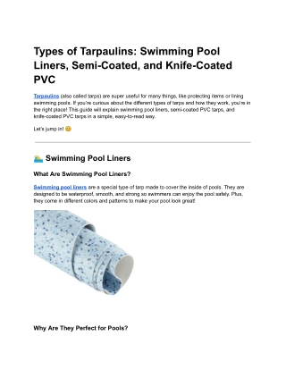Types of Tarpaulins_ Swimming Pool Liners, Semi-Coated, and Knife-Coated PVC