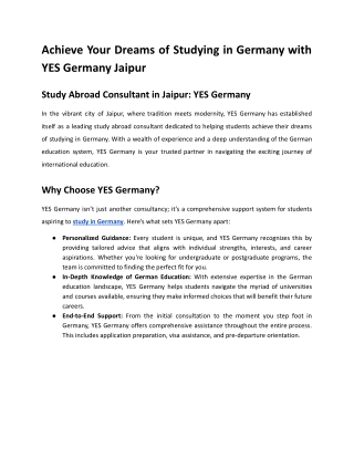 Achieve Your Dreams of Studying in Germany with YES Germany Jaipur