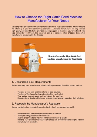 How to Choose the Right Cattle Feed Machine Manufacturer for Your Needs