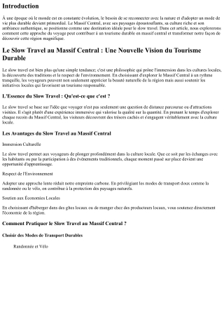 Le Slow Travel au Massif Central : Une Nouvelle Vision du Tourisme Durable