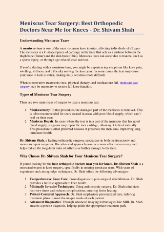 Meniscus Tear Surgery: Best Orthopedic Doctors Near Me for Knees - Dr. Shivam Sh