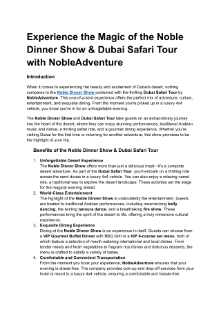 Experience the Magic of the Noble Dinner Show & Dubai Safari Tour with NobleAdventure