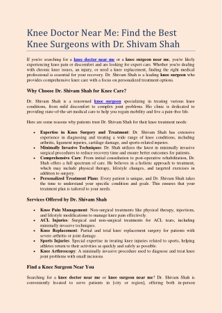 Knee Doctor Near Me: Find the Best Knee Surgeons with Dr. Shivam Shah