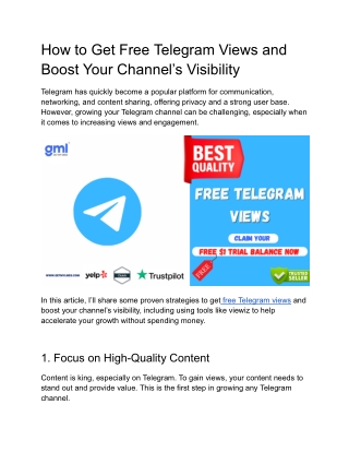 How to Get Free Telegram Views and Boost Your Channel’s Visibility
