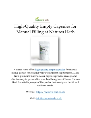 High-Quality Empty Capsules for Manual Filling at Natures Herb