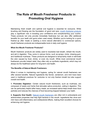 The Role of Mouth Freshener Products in Promoting Oral Hygiene
