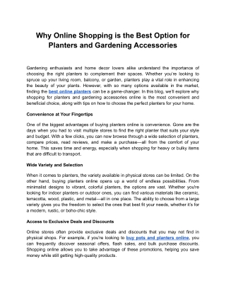 Why Online Shopping is the Best Option for Planters and Gardening Accessories