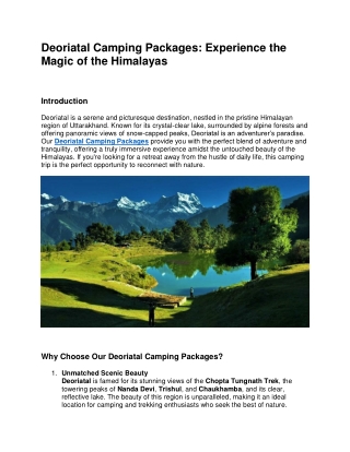 Deoriatal Camping Packages: Experience the Magic of the Himalayas