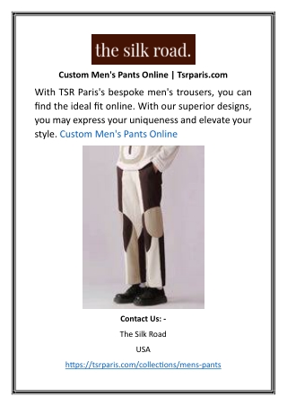 Custom Men's Pants Online | Tsrparis.com