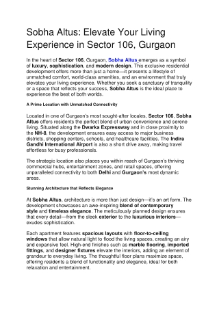 Sobha Altus Elevate Your Living Experience in Sector 106, Gurgaon