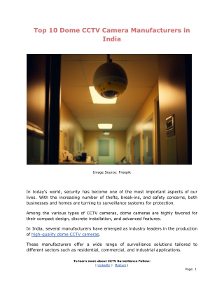 Top 10 Dome CCTV Camera Manufacturers in India