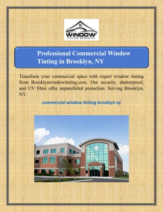 Professional Commercial Window Tinting in Brooklyn, NY
