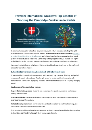 Top Benefits of Choosing the Cambridge Curriculum in Nashik