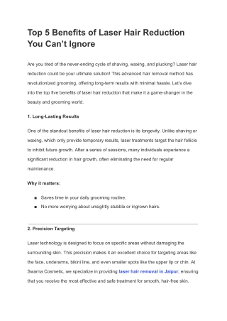 Top 5 Benefits of Laser Hair Reduction You Can’t Ignore