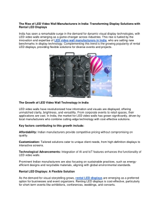 The Rise of LED Video Wall Manufacturers in India Transforming Display Solutions with Rental LED Displays.docx