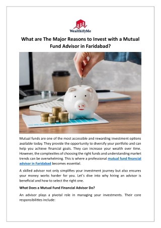 What are The Major Reasons to Invest with a Mutual Fund Advisor in Faridabad