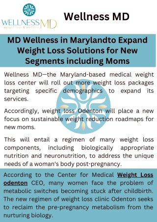 MD Wellness in Maryland to Expand Weight Loss Solutions for New Segments