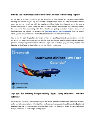 Southwest airlines low-fare calendar’