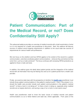 Patient Communication_ Part of the Medical Record, or not_ Does Confidentiality Still Apply_